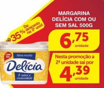 Roldão Margarina delícia com ou sem sal 500g oferta