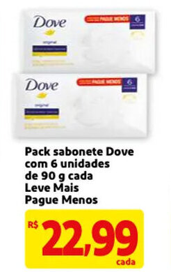 Mercado Extra Pack sabonete Dove com 6 unidades de 90g cada Lve Mais Pague Menos oferta