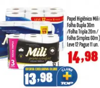 Rede Top Papel higiênico mili folha dupla 30 folha tripla 20m folha simples 60m leve 12 pague 11 un. oferta