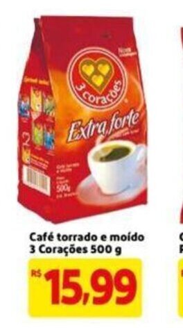 Extra Supermercado Cafe torrado e moido 3 Coracoes 250g oferta