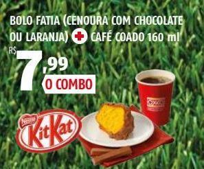 Bolo fatia (cenoura com chocolate ou laranja) + café coado 160 ml