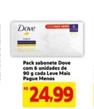Extra Supermercado Pack sabonete Dove com 6 unidades de 90g cada Lve Mais Pague Menos oferta