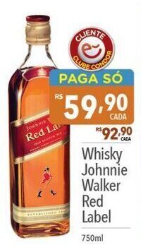 Supermercados Condor Whisky Johnnie Walker Red Label 750ml oferta