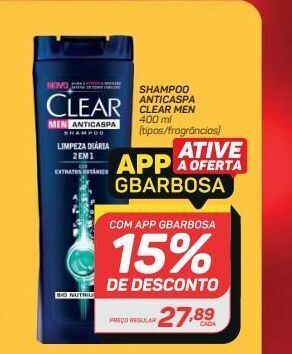 GBarbosa Shampoo anticaspa clear men 400ml oferta