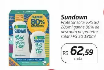 Drogal Sundown protetor solar fps 50 200ml ganhe 80% de desconto no protetor solar fps 50 120ml oferta