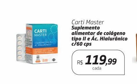 Carti master suplemento alimentar de colágeno tipo ii e ác. hialurônico  c/60 cps oferta na Drogal