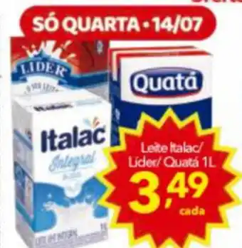 Lopes Supermercados Leite Italac/ Lider/ Quata 1L oferta