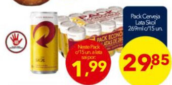 Lopes Supermercados Pack Cerveja Lata Skol 269ml c/ 15 un. oferta