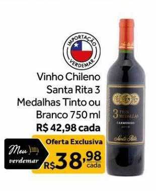 Verdemar Supermercado Vinho chileno santa rita 3 medalhas tinto ou branco oferta