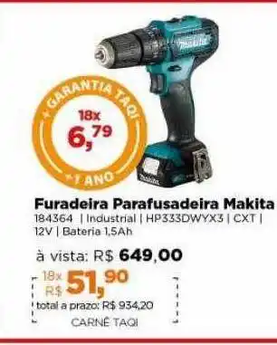 Lojas TaQi Furadeira parafusadeira makita 184364 oferta