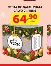 Roldão Cesta de natal prata calvo 21 itens oferta
