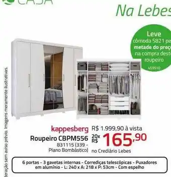Lojas Lebes Kappesberg roupeiro cbpm556 oferta