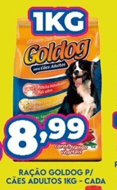 Supermercados Cristal Racao Goldog p/ caes Adultos 1kg - cada oferta