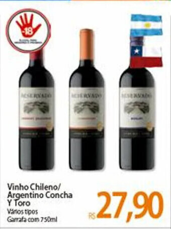 Atacadão Vinho Chileno/ Argentino Concha Y Toro 750ml oferta
