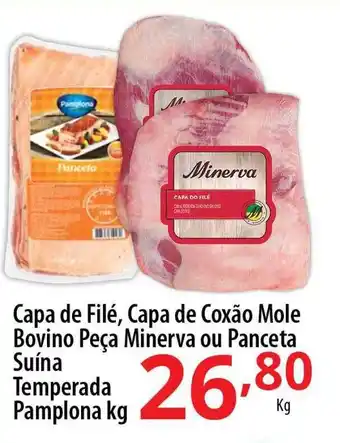 Capa de filé capa de coxão mole bovino peça minerva ou panceta suína temperada pamplona kg