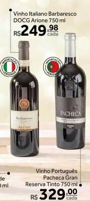 Verdemar Supermercado Vinho italiano barbaresco docg arione vinho português pacheca gran reserva tinto oferta
