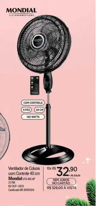 Zenir Ventilador de coluna com controle 40cm mondial oferta
