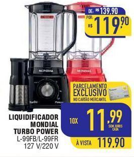 Mercantil Rodrigues Liquidificador mondial turbo power l-99fb/l-99fr 127 v/220 v oferta