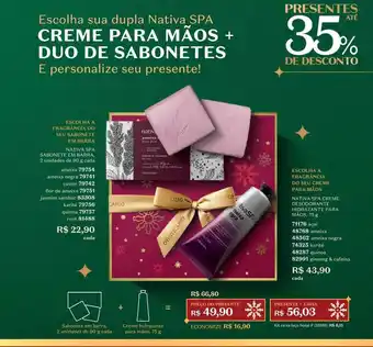 O Boticário Nativa spa sabonete em barra escolha a fragrância do seu creme para mãos oferta