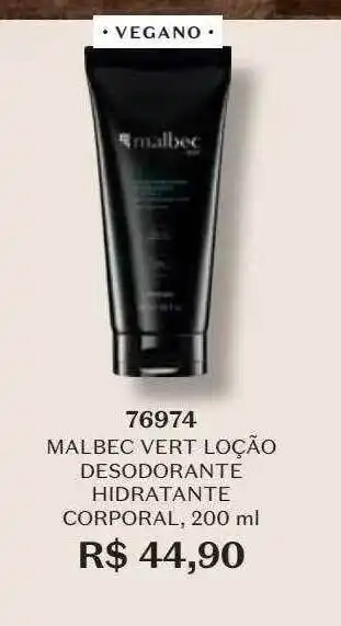 Malbec vert loção desodorante hidratante corporal vegano