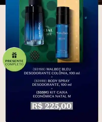 O Boticário Malbec blue desodorante e colônia body spray desodorante kit caixa económica natal oferta