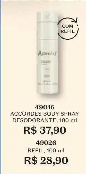 O Boticário Accordes body spray desodorante 49016 refil 49026 oferta