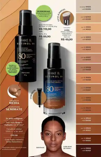 Base protetora retinol h + fps 80 pincel espiral para base e corretivo 44580
