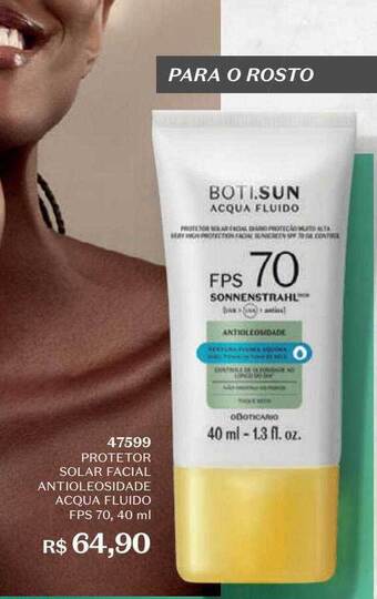 O Boticário Protetor solar facial antioleosidade acqua fluido fps 70 oferta