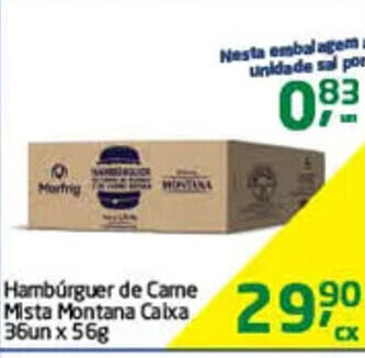 Tenda Atacado Hamburguer de Carne Mista Montana Caixa 36un x 56g oferta