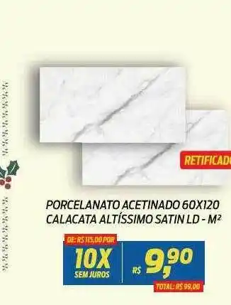 Porcelanato acetinado 60x120 calacata altíssimo satin ld