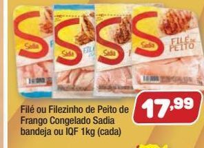 Costazul Supermercados Filé ou filezinho de peito de frango congelado sadia bandeja ou iqf 1kg (cada) oferta