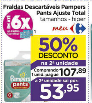Carrefour Fraldas Descartaveis Pampers Pants Ajuste Total oferta