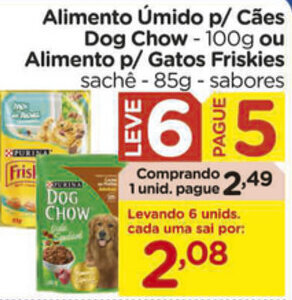 Alimento Umido p/ Caes Dog Chow 100g ou Alimento p/ Gatos Friskies 85g