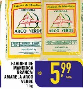 Farinha de mandioca branca/ amarela arco verde  1 kg