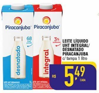 Mercantil Rodrigues Leite líquido uht integral/ desnatado piracanjuba c/ tampa 1 litro oferta