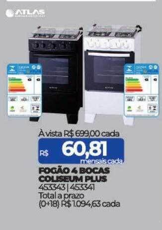 Lojas Certel Fogão 4 bocas coliseum plus atlas oferta