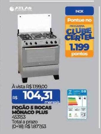 Lojas Certel Atlas fogão 5 bocas mônaco plus oferta