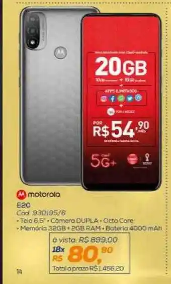 Lojas Colombo Motorola e20 oferta