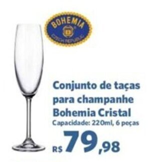 Conjunto de tacas para champanhe Bohemia Cristal 220ml