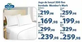 Sam's Club Jogo de Lencol 200 Fios Bordado Member's Mark oferta