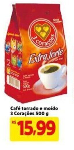 Extra Supermercado Cafe torrado e moido 3 Coracoes 500g oferta