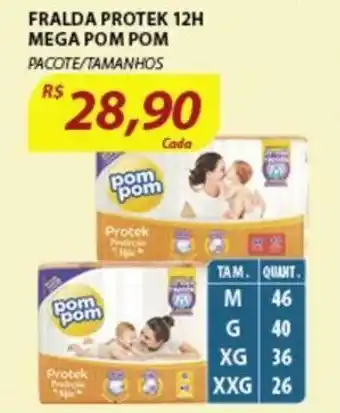 Assaí Atacadista Fralda Protek 12H Mega Pom Pom oferta