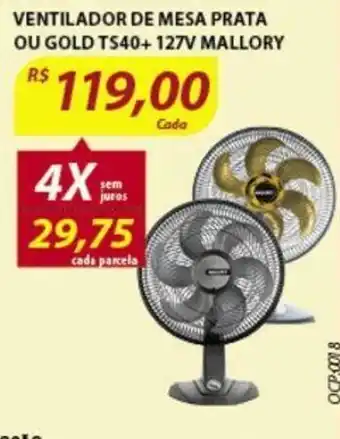 Assaí Atacadista Ventilador em Mesa Prata ou Gold TS40+ 127V Mallory oferta