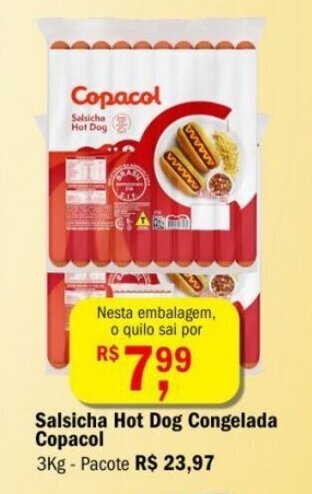 Ultrabox Salsicha hot dog Congelada Copacol 3kg oferta