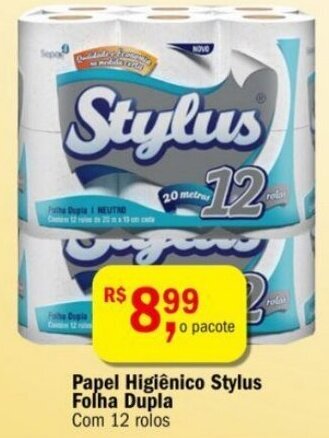 Ultrabox Papel Higiénico Stylus Folha Dupla com 12 rolos oferta