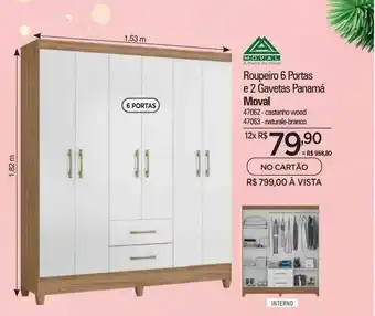 Zenir Roupeiro 6 portas e 2 gavetas panamá moval oferta