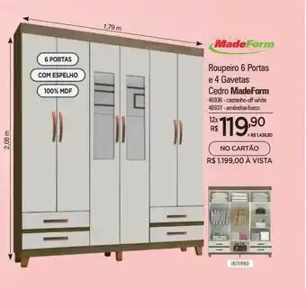 Zenir Roupeiro 6 portas 4 4 gavetas cedro madeform oferta