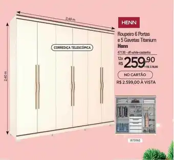 Roupeiro 6 portas e 5 gavetas titanium henn