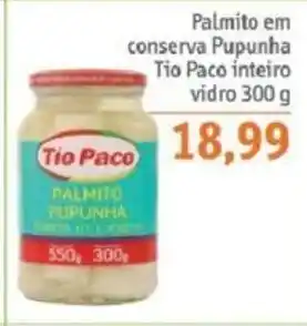 Palmito em Conserva Pupunha Tio Paco Inteiro vidro 300g