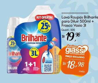 Giassi Supermercados Lava Roupas Brilhante Para Diluir 500ml+ Frasco Vazio 3L oferta